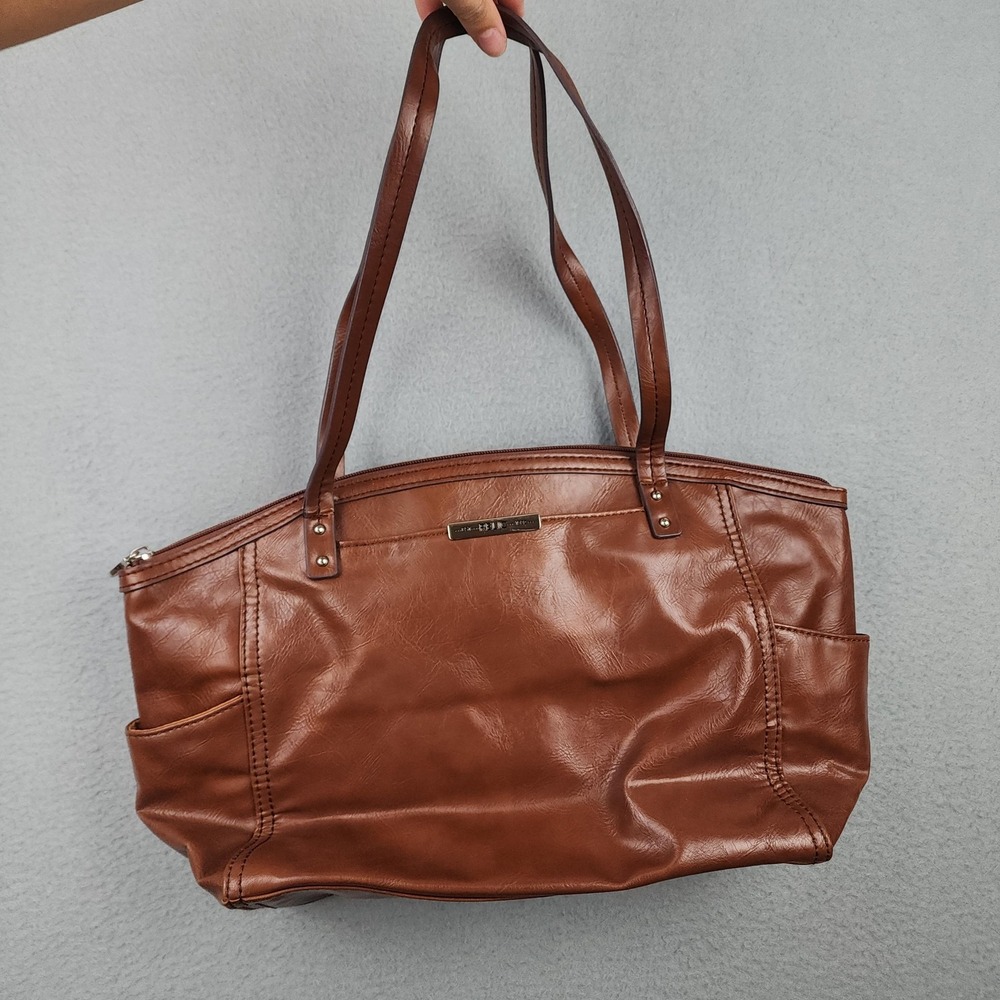 Relic Tote Bag Womens Large Brown Faux Leather Zip Shoulder Pockets Handbag